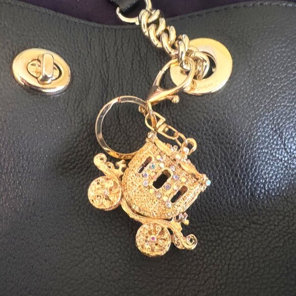 Coach Womens Black Polished Pebble Leather Turnlock Chain Tote 27 Bag - Picture 7 of 12